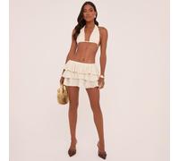 Mid Rise Mini Ra Ra Skirt In Cream Texture, Women's Size UK 16