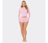 Mid Rise Mini Shorts In Pink Lace, Women's Size UK 14
