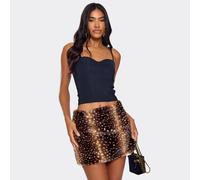 Mid Rise Mini Skirt In Brown Bambi Faux Fur, Women's Size UK 16