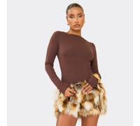 Mid Rise Mini Skirt In Brown Faux Fur, Women's Size UK 8
