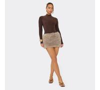 Mid Rise Mini Skirt In Grey Faux Fur, Women's Size UK Medium M