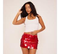 Mid Rise Mini Skirt In Red Large Disc Sequin, Women's Size UK Small S