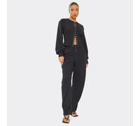 Mid Rise Popper Detail Trousers In Black Ribbed, Women's Size UK 6