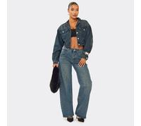 Mid Rise Straight Leg Jeans In Dark Washed Blue Denim, Women's Size UK 6