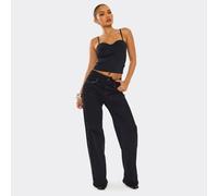 Mid Rise Studded Detail Wide Leg Jeans In Black Denim, Women's Size UK Medium/Large M/L