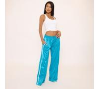 Mid Rise Tie Waist Detail Contrast Side Stripe Joggers In Blue, Women's Size UK 10