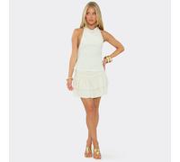 Mid Rise Tiered Mini Skirt In Stone Linen, Women's Size UK 14