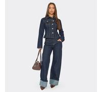 Mid Rise Turn Up Hem Wide Leg Jeans In Indigo Denim, Women's Size UK 8