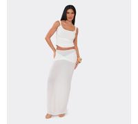 Mid Rise Twist Front Sheer Maxi Skirt In White, Women's Size UK 8
