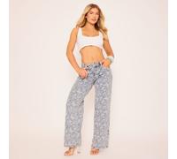 Mid Rise Wide Leg Pattern Detail Jeans In Blue Denim, Women's Size UK 10