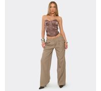 Mid Rise Wide Leg Pleated Tailored Trouser In Taupe Woven, Women's Size UK 12
