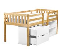 Wooden Kids Mid Sleeper Bed with Storage EU Single Size Light Wood SUSVILLE