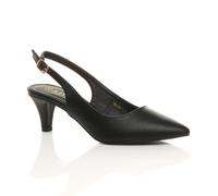 AJVANI Womens Ladies Low Heel 50s Slingback Buckle Pointed Open Back Shoes Size 4 37 Black Matte