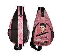 Mid-South Products Elvis Presley Sling Bag - Pink with Guitars and Mansion, Pink