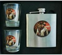 Mid-South Products John Wayne 3 PC Flask and Shot Glass Set, 5 oz Flask with 2 Glasses, Western Gift Set