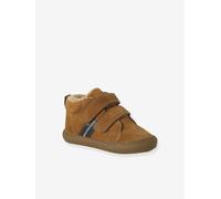 Mid-top fur-lined leather trainers with touch 'n' close fastening for babies camel