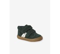 Mid-top fur-lined leather trainers with touch 'n' close fastening for babies green