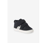 Mid-top fur-lined leather trainers with touch 'n' close fastening for babies navy blue