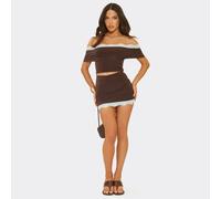Mid Waist Lace Trim Mini Skirt In Chocolate Brown Slinky, Women's Size UK 14