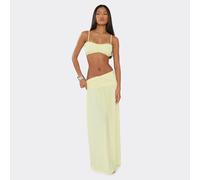 Mid Waist Ruched Waistband Maxi Skirt In Lemon, Women's Size UK 10