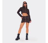 Mid Waist Zip Front Pocket Detail Mini Skirt In Brown Leopard Print, Women's Size UK 12