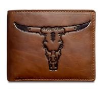 MID WEST RANGE Bifold Wallet - Western Wallet for Men -Longhorn Cowboy Wallet - RFID Blocking & 9 Card Slots - Distressed Leather Cowboy Wallet for Men, Brown, Texas Longhorn