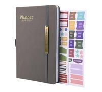 Mid Year Diary 2024-2025 - A5 Week to View, Weekly & Monthly Planner with Leather Cover, Pen Loop, Inner Pocket (Grey)