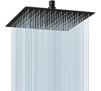 Midanya Rain Shower Head, Stainless Steel Large Rainfall Shower Head High Pressure, Bathroom Waterfall Square Showerhead, Ceiling or Wall Mount, Matte Black 12 Inch