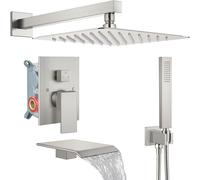 Midanya Rain Shower System with Tub Spout, Tub Shower Faucet Set with Rainfall Shower Head and Handheld Shower Wall Mounted Tub Shower, Combi Raw Valve Included, 10" Brushed Nickel