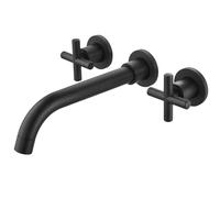 Midanya Wall Mounted Bathroom Sink Faucet,Double Handle 3 Holes Widespread Vanity Sink Mixer Tap with Rough in Valve Dual Cross Handles Faucets,Matte Black