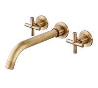 Midanya Wall Mounted Bathroom Sink Faucet,Double Handle 3 Holes Widespread Vanity Sink Mixer Tap with Rough in Valve Dual Cross Handles Faucets,Antique Brass