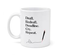 MiDARAH 'Draft. Redraft. Deadline. Cry. Repeat' Ceramic Coffee Mug 11oz White Novelty Drinkware for Lawyer Gifts Law Student Teacher Attorney Writer