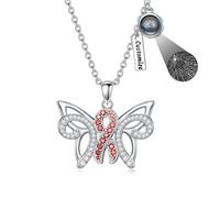 Midari AIDS HIV Awareness Jewelry Red Awareness Ribbon Butterfly 100 Languages Projection Pendant Necklace HIV Heart Disease Survivor Gift Inspirational Gifts for Fighter Survivor