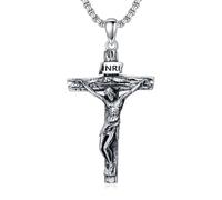 Midari Cross Necklace/Jesus Cross Necklace/Crucifixion of Jesus Cross necklace 925 Sterling Silver Amulet Necklace Cross Jewelry for Menwith 22”+2” Stainless Steel Chain Gift for Men, Sterling Silver