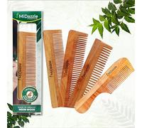 Midazzle Kacchi Neem Wooden Comb For Multi-Actions - Detangling, Frizz Control & Shine, Suited For All Hair Types - Combo Pack of 4 (NC1236)
