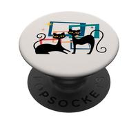 Midcentury Cats Mid Century Retro Atomic Age Space Kitten PopSockets Adhesive PopGrip