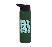 Midcentury Mid Century Cat Retro Atomic Age Space Teal Black Stainless Steel Insulated Water Bottle
