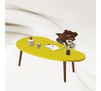 MidCentury Modern Oval Low Coffee Table CloudShaped Yellow Wood Accent Table for Living Room Stylish Centerpiece 120 x 50 x 60 cm