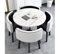 MidCentury Modern Rustic Dining Table Set for 4 with Slish Chairs - Ideal for Living Room Office Recept and Conference Spaces Enhancing Aesthetic & Comfort