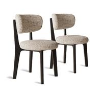 MidCentury Modern Wood Dining Chairs Set of 2 RemovableCovers Stylish Fabric Seating for Kitchen & Living Room Black Legs Light Beige Upholstery