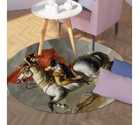 MidCentury Round Washable Rug 180cm Napoleon Crossing the Alps Print Decor Non Slip Large Circle Carpet for Study Room Dining Room Balcony