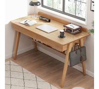 MidCentury Solid Wood Writing Desk with Storage ShelvesCompact Study Desk with Drawers and Hooks for Small Spaces Home Office and Student Use
