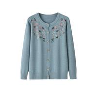 Middle-Aged and Elderly Knitted Cardigan Sweaters - Old Lady Embroidered Buttons Sweaters Light Mother Tops Floral Long Sleeve Jacket Elegant Grandma Coat Light Blue M
