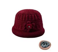 Middle-aged and elderly thick wool hat old lady fisherman hat female plus velvet warm grandma knitted hat Basin Hat (Red,One Size)