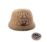 Middle-aged and elderly thick wool hat old lady fisherman hat female plus velvet warm grandma knitted hat Basin Hat (khaki,One Size)