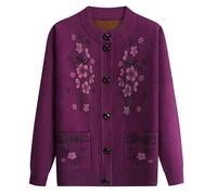 Middle-Aged And Elderly Women's Knitted Cardigans Sweater Grandma Winter Coat Warm Long Sleeve Tops Seniors Ladies Thick Velvet Top Jacket(Purple,XXL)