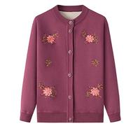 Middle Aged Elderly Mother Cardigan Knitted Sweater - Autumn Winter 50-80 Year Old Knit Sweater Coat Fleece Warm Grandma Embroidery Cardigan Loose Women'S Casual Jacket,Rose,Xl
