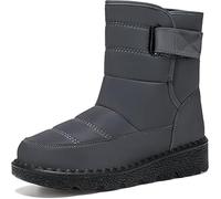 Middle-Aged Elderly Women's Snow Boots Low Heel Platform Mid Calf Boots Bootie Winter Warm Comfortable Non Slip Outdoor Shoes Plus Size(Grey,8 UK)
