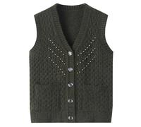 Middle Aged Mother Waistcoat Autumn Knitted Vest Korean Women Winter Beaded Sweater Top