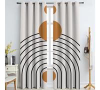 Middle Ages Window Treatment Set, Line Geometry 3D Printed Curtains, Darkening Thermal Insulated Drapes for Bedroom Living Room Home Decor 2 x 110W x 210H cm